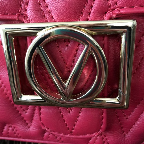 ❤️ NEW Mario VALENTINO Florence D Plate Quilted Red Leather Shoulder Bag - Picture 10 of 11